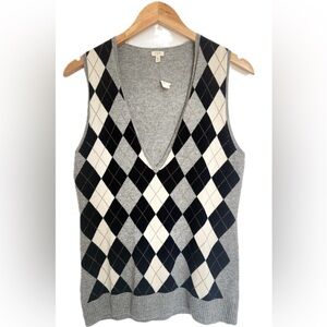 J.Crew Argyle Sweater Vest V-Neck Gray Black White Preppy Dark Academia Medium